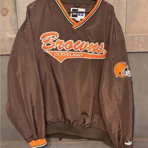 Vintage Puma Cleveland Browns NFL Windbreaker Jacket Pullover Mens 2XL Brown